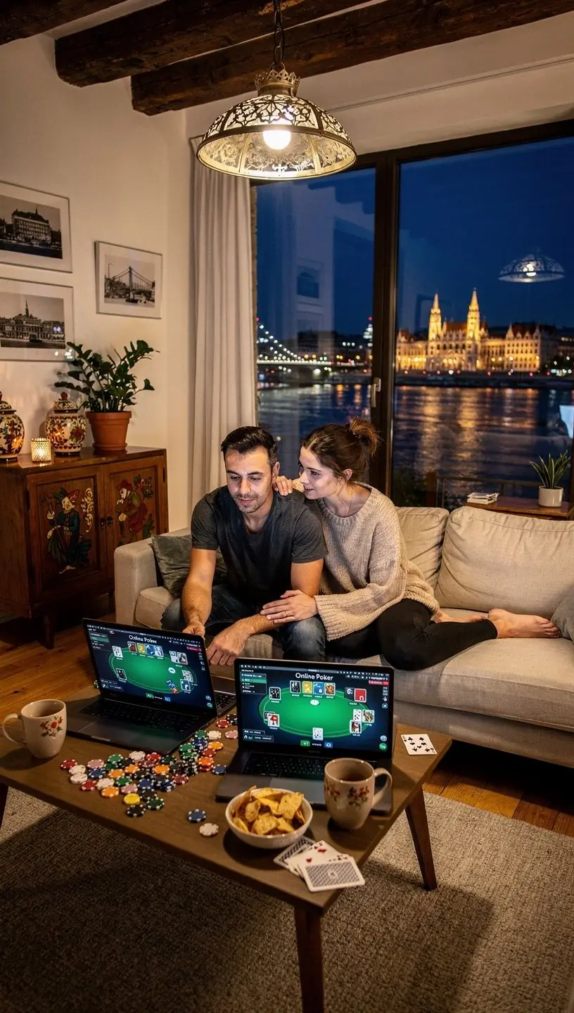 Egy asztal körüli játékosok, akik stratégiát beszélnek meg, miközben a zsetonok felhalmozódnak.