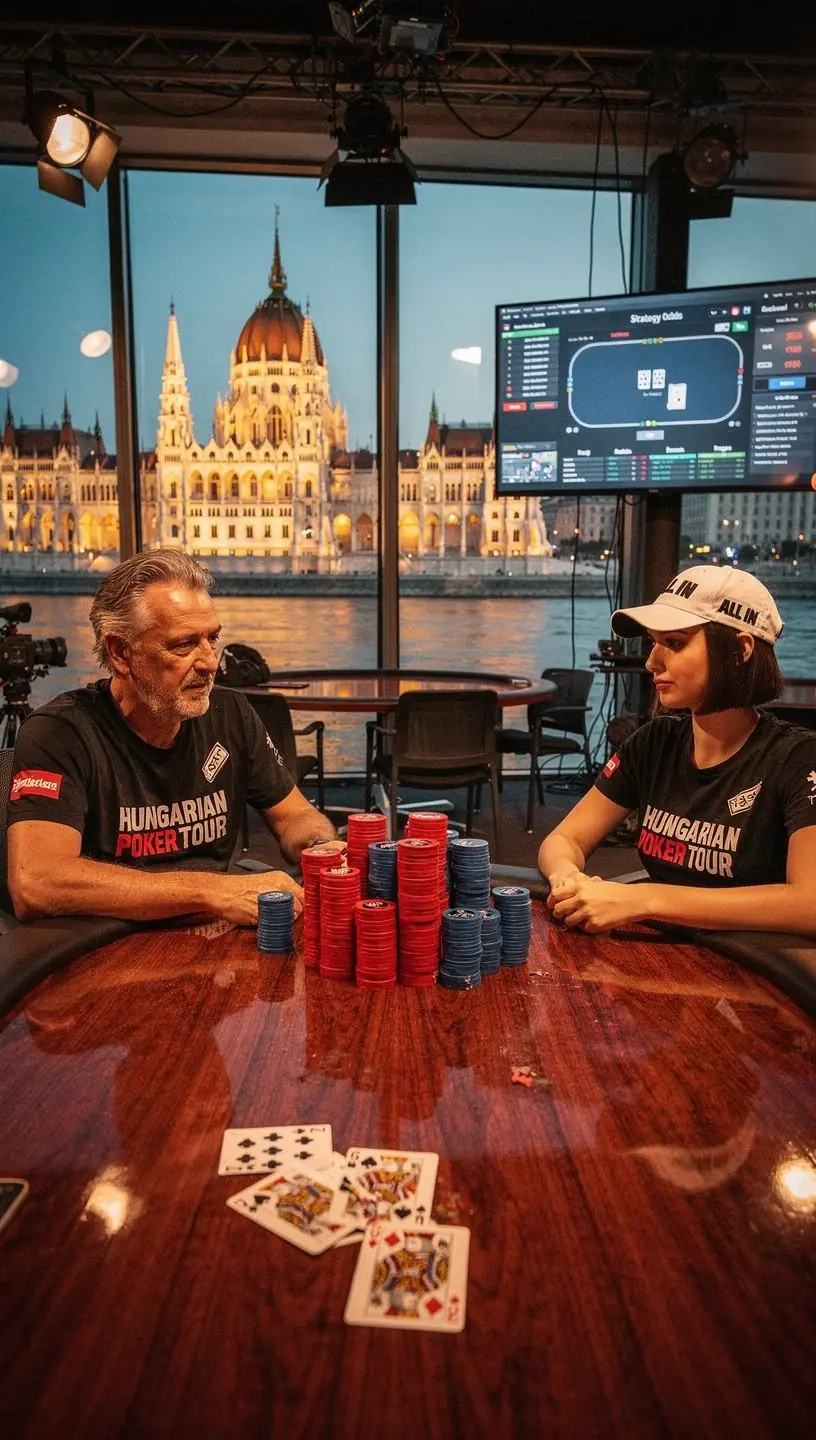 Egy színes pókerpakli és zsetonok, amelyek a játékosok döntéseit segítik a tornán.