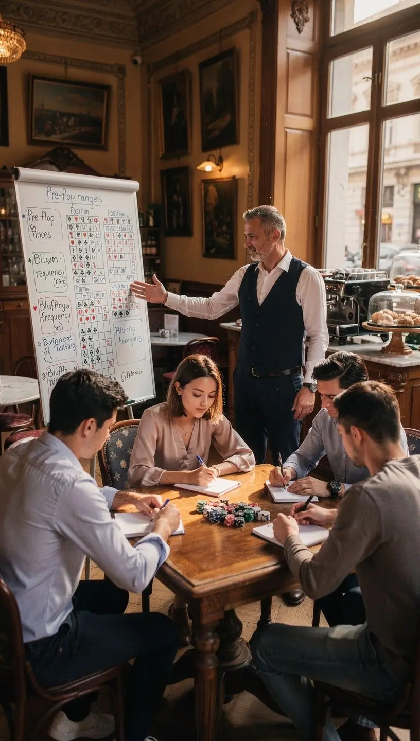 Egy virtuális pókerterem képe, ahol több játékos játszik egy no limit holdem tornán.