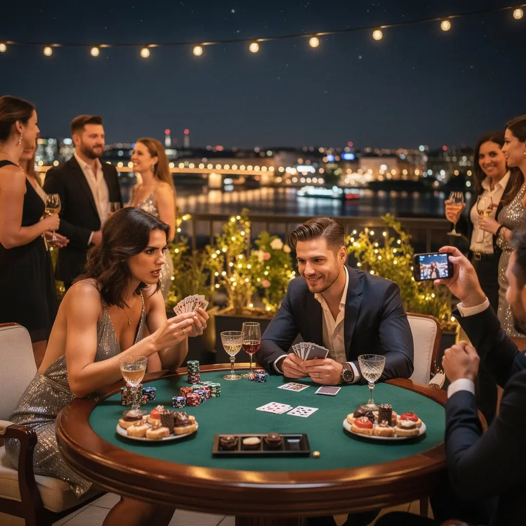 Egy virtuális pókerterem képe, ahol több játékos játszik egy no limit holdem tornán.